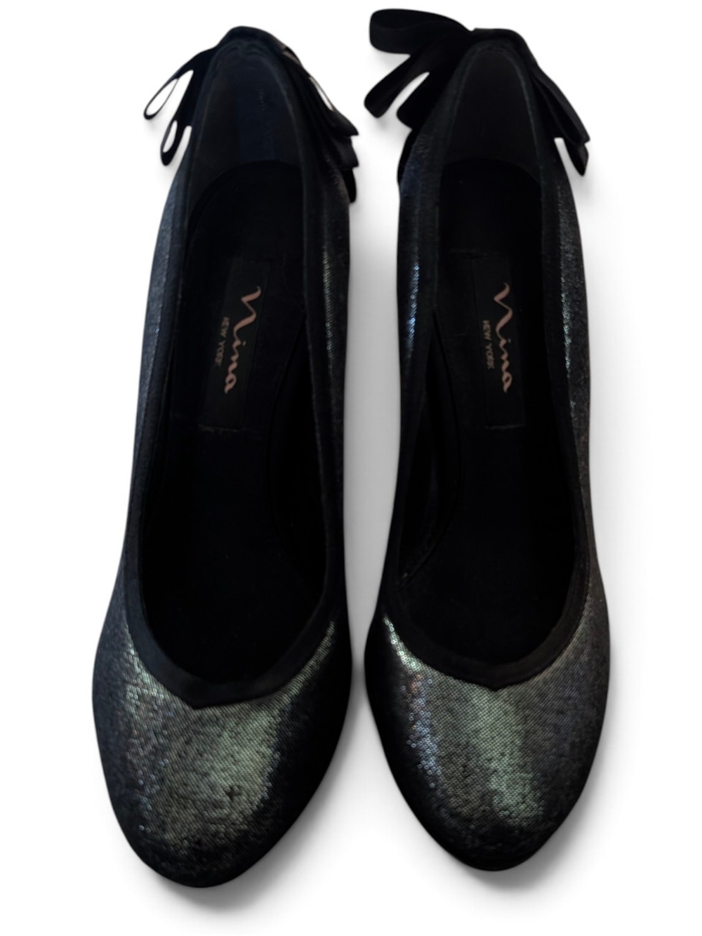Nina Black Iridescent Bow Flats